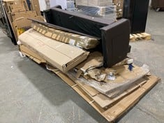 PALLET OF ASSORTED FURNITURE / PARTS TO INCLUDE 3 SEATER DARK BROWN FAUX LEATHER SOFA (PART) (ZONE 5) (KERBSIDE PALLET DELIVERY) (KERBSIDE PALLET DELIVERY)