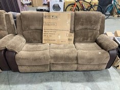 MANUAL 3 SEATER FABRIC RECLINER SOFA IN BROWN - MODEL NO. RC2-2037-035-060-BRN - RRP £700 (ZONE 1)