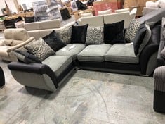 HILTON LEFT HAND DOUBLE ARM CORNER SOFA IN BLACK LEATHER / GREY FABRIC - RRP £1249 (ZONE 8)