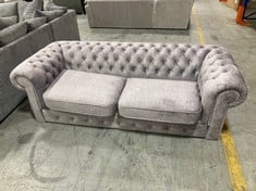 LAURA CHESTERFIELD FABRIC 3 SEATER SOFA IN GREY - RRP £1849 (ZONE 1)