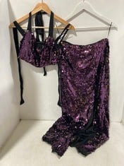 2 X STAR BRIGHT CROPPED TOP AND MAXI ANKLE SLIT SKIRT SET PURPLE - SIZE 4 / 6 - TOTAL RRP £376