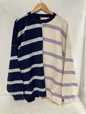 3 X UPTOWN STRIPE HALF & HALF PULLOVER JUMPER WHITE AND PURPLE / NAVY AND GREY - SIZE M - TOTAL RRP £420