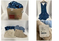 15 X ASSORTED SMALL ADULT CLOTHING ITEMS TO INCLUDE DEWBERRY MAXI BUTTON ANKLE DRESS BLUE / BLACK - SIZE S (RRP £140)