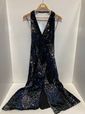 SEQUIN EVENING DRESS IN BLACK/BLUE/SILVER