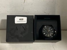 ARMANI EXCHANGE AX1326 CHRONOGRAPH MENS RUBBER BLACK STRAP WRIST WATCH WITH BLACK PVD CASE AND BLACK DIAL COLOUR RRP- £139 (PIN MISSING ON STRAP)