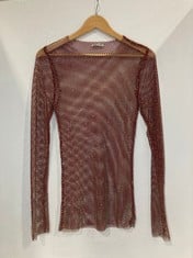 4 X FILTER FINISH MESH DIAMOND ENCRUSTED LONG SLEEVE TOP RED - SIZE S - TOTAL RRP £512