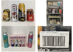 CAGE OF ASSORTED LIQUIDS TO INCLUDE 12 X 500ML LUCOZADE TROPICAL CANS - BBE 11/24 (COLLECTION ONLY)