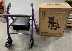 PEPE TRANSPORT WHEELCHAIR (NARROW) AND DAYS WALKER SUPPORT IN PURPLE