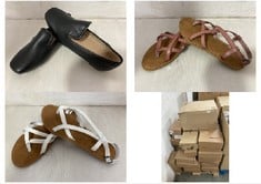 PALLET OF ASSORTED FOOTWEAR TO INCLUDE WOMENS SOFT MINIMAL LOAFER PALE BEIGE FAUX LEATHER - SIZE 4.5