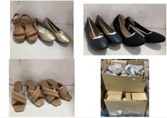 PALLET OF ASSORTED FOOTWEAR TO INCLUDE WOMENS TWO BAND FLATFORM SANDAL COGNAC - SIZE 7