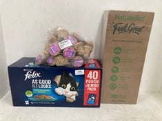 CAGE OF ASSORTED PET FOOD TO INCLUDE PURINA FELIX OCEAN FEAST SELECTION IN JELLY 40 X 100G - BBE 04/26 (CAGE NOT INCLUDED)