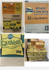 20 X WALKERS QUAVERS CHEESE FLAVOUR POTATO SNACK 30 X 34G - BBE 02/11/24 TO INCLUDE 3 X WALKERS ROAST CHICKEN FLAVOUR POTATO CRISPS 32 X 45G - BBE 02/11/24