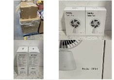 PALLET OF ASSORTED ITEMS TO INCLUDE BOX OF MIADY TABLE FAN - MODEL NO. DFO1