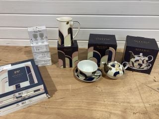 4 X ART DECO PHOTO FRAMES TO INCLUDE 2 X LESSER & PAVEY ART DECO TEA POTS AND BUSY BEE SALT AND PEPPER SHAKERS AND EGG CUPS