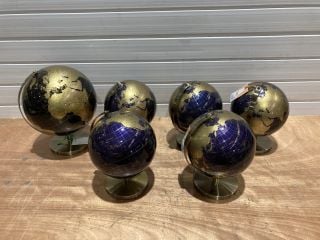 5 X LESSER AND PAVEY BLUE AND GOLD GLOBES AND 1 X LESSER AND PAVEY BLACK AND GOLD GLOBE