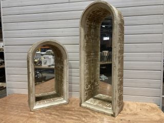 2 X STONE THE CROWS! REFURBISHED WOOD ALCOVE MIRRIORS (1 X SMALL 1 X LARGE)