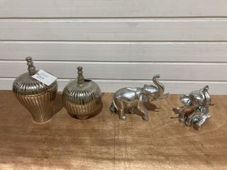 2 X MINISTER GINGER JARS ASSORTED SIZES TO INCLUDE LESSER AND PAVEY SILVER ORNAMENTAL ELEPHANTS