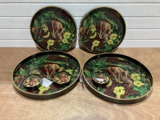 2 X FEBLAND ROUND MONKEY TRAY AND COASTER SETS RRP: £98