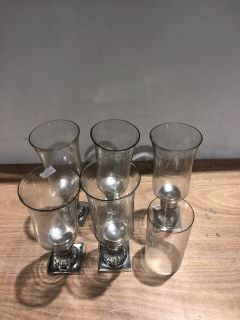 5 X MINST NICKLE PLATED GLASS HURRICANE CANDLE LAMP TO INCLUDE CILINDER GLASS