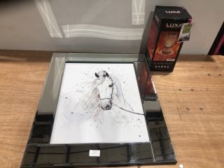 HORSE WALL ART WITH MIRRORED FRAME TO INCLUDE LUXA FLAMELIGHT DIAMONDS BRAIZIER