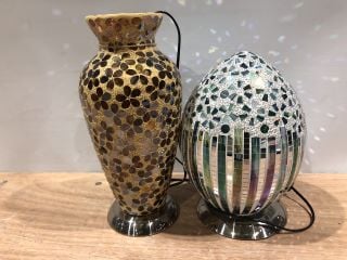 FEBLAND MOSAIC GLASS FLOWER VASE LAMP AND FEBLAND MOSAIC EGG LAMP TO INCL8DE BROWN PEBBLE STYLE VASE