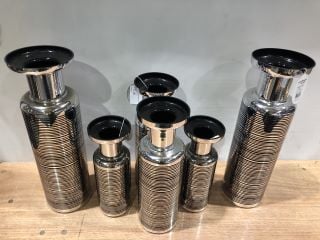 6 X ASSORTED SIZE LESSER & PAVEY VINCENZA VASE SILVER & BLACK COLOUR