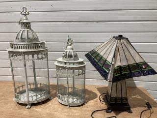 2 X ASSORTED GARDEN LANTERNS TO INCLUDE MINSTER STAINED GLASS LAMP