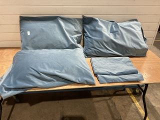 4 X BLUE SUADE STYLE PILLOW CASES TO INCLUDE 3 X PILLOWS