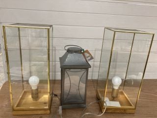 SILVER COLOUR BATTERY STAR LANTERN TO INCLUDE 2X GOLD COLOUR TRIM GLASS BOX LAMPS