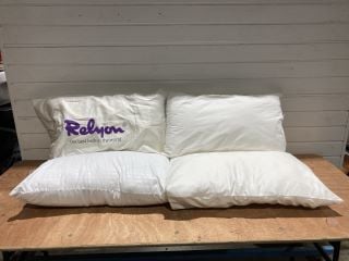 4 X ASSORTED PILLOWS TO INCLUDE STAINGARD FEELS LIKE DOWN PILLOW AND REYLON PILLOWS