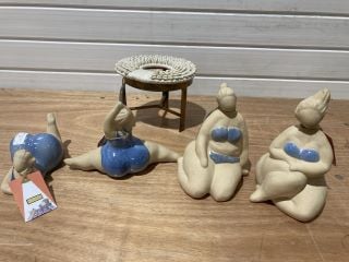 4 X WELINK LADY GLOW SEASIDE STATUETTES TO INCLUDE SEASHELL REEF AND METAL VASE HOLDER