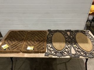 2 X TUFFRIDGE GRIMEBUSTER 60X40CM DOORMATS AND 2X FLEUR-DE-LIS STYLE COPPER COLOURED DOOR MATS