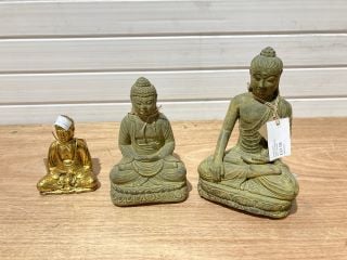 3 X DECEROTIVE BUDDHAS TO INCLUDE 2 STONE STYLE 1 GOLD STYLE