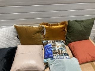 9 X ASSORTED CUSHIONS TO INCLUDE MONTROSE BLACK CUSHION ANDLEXI ANTIQUE GOLD CUSHION