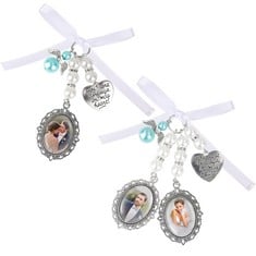 29 X FOWECELT WEDDING BOUQUET CHARMS PHOTO MEMORY 2PCS BRIDAL BOUQUET PHOTO MEMORY CHARM WEDDING MEMORIAL PENDANTS, YOU ARE ALWAYS IN MY HEART BOW PEARL CHARM FOR WEDDING BRIDAL SHOWER - TOTAL RRP £1