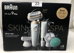 1 X BRAUN SILK-ÉPIL 9 FLEX SKINSPA, EPILATOR WITH 360° FLEXIBLE HEAD FOR EASY HAIR REMOVAL, WET & DRY, LASTING SMOOTH SKIN, ALL-IN-ONE KIT, WITH BODY MINI SHAVER, 9-481 3D, WHITE/GOLD.: LOCATION - A