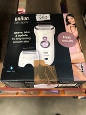 BRAUN SILK-EPIL 9 EPILATOR, FOR LONG-LASTING HAIR REMOVAL WITH 40 TWEEZERS, ELECTRIC SHAVER & TRIMMER, COOLING GLOVE, WET & DRY, 100% WATERPROOF, GIFTS FOR WOMEN, 9-710, WHITE:: LOCATION - B RACK