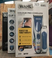 QUANTITY OF ITEMS TO INCLUDE WAHL COLOUR PRO CORDLESS COMBI KIT, HAIR CLIPPERS FOR MEN, HEAD SHAVER, MEN'S HAIR CLIPPERS WITH BEARD TRIMMER, CLIPPER AND TRIMMER, EASY TO USE, GROOMING KIT: LOCATION -