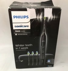 1 X PHILIPS SONICARE 7900 SERIES ELECTRIC TOOTHBRUSH, SONIC TOOTHBRUSH WITH APP, ADVANCED WHITENING, 4 BRUSHING MODES AND 3 INTENSITY LEVELS, PRESSURE SENSOR, CHARGING TRAVEL CASE, BLACK, MODEL HX963