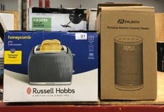 QUANTITY OF KITCHEN & APPLIANCES ITEMS TO INCLUDE RUSSELL HOBBS HONEYCOMB 2 SLICE TOASTER (EXTRA WIDE SLOTS, HIGH LIFT FEATURE, 6 BROWNING LEVELS, FROZEN/CANCEL/REHEAT FUNCTION, REMOVABLE CRUMB TRAY,