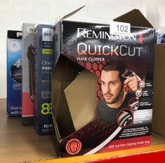 QUANTITY OF HEALTH & BEAUTY ITEMS TO INCLUDE REMINGTON QUICK CUT HAIR CLIPPERS (CORDLESS, 40-MINUTE USAGE, QUICK CHARGE, CURVE CUT BLADE TECHNOLOGY, CLEANER MORE EVEN CUT, GRADING, TAPERING & TRIMMIN