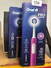 QUANTITY OF HEALTH & BEAUTY ITEMS TO INCLUDE ORAL-B PRO JUNIOR KIDS ELECTRIC TOOTHBRUSH, 1 TOOTHBRUSH HEAD, 3 MODES WITH KID-FRIENDLY SENSITIVE MODE, FOR AGES 6+, 2 PIN UK PLUG, PURPLE: LOCATION - A