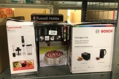 QUANTITY OF KITCHEN & APPLIANCES ITEMS TO INCLUDE RUSSELL HOBBS FOOD COLLECTION ELECTRIC HAND MIXER WITH 6 SPEEDS, EASY RELEASE BUTTON, FINGERTIP SPEED CONTROL, CHROME BEATERS, WRAP AROUND CORD STORA