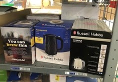 QUANTITY OF KITCHEN & APPLIANCES ITEMS TO INCLUDE RUSSELL HOBBS TEXTURES ELECTRIC 1.7L CORDLESS KETTLE (FAST BOIL 3KW, BLACK PREMIUM PLASTIC, MATT & HIGH GLOSS FINISH, REMOVABLE WASHABLE ANTI-SCALE F