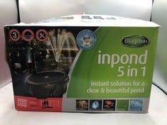 BLAGDON INPOND 5-IN-1 3000 EASY CARE CLEAN POND SOLUTION, 10W POND PUMP & FILTER WITH UV CLARIFIER FOR ALGAE CONTROL AND CLEAR WATER, LED LIGHT, 3 FOUNTAIN HEADS, FOR PONDS UP TO 3,000L, BLACK.: LOCA