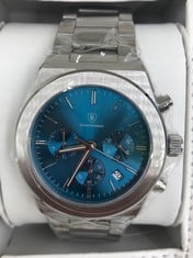 BERNARD REINHARDT MEN'S STAINLESS STEEL WATCH WITH BLUE FACE: LOCATION - TOP 50 RACK