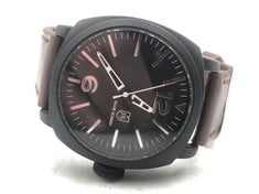 FRANK SCHMIDT STAINLESS STEEL WATCH WITH BROWN LEATHER STRAP: LOCATION - TOP 50 RACK