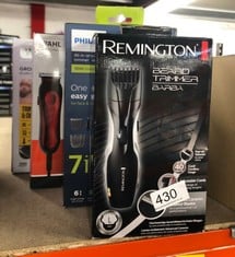 QUANTITY OF HEALTH & BEAUTY ITEMS TO INCLUDE REMINGTON BARBA BEARD TRIMMER (ADVANCED CERAMIC BLADES, POP-UP DETAIL TRIMMER, ADJUSTABLE ZOOM WHEEL, 9 LENGTH SETTINGS, COMB ATTACHMENT, CORD OR CORDLESS