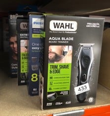 QUANTITY OF HEALTH & BEAUTY ITEMS TO INCLUDE WAHL AQUA BLADE STUBBLE AND BEARD TRIMMER, BEARD SHAPING, RECHARGEABLE, MALE GROOMING SET, FULLY WASHABLE, SUITABLE FOR WET/DRY USE, BEARD CARE, BLACK: LO