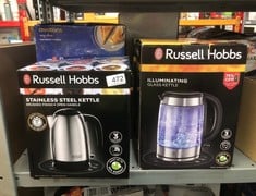 QUANTITY OF KITCHEN & APPLIANCES ITEMS TO INCLUDE RUSSELL HOBBS BRUSHED STAINLESS STEEL & BLACK ELECTRIC 1.7L CORDLESS KETTLE WITH BLACK HANDLE (FAST BOIL 3KW, REMOVABLE WASHABLE ANTI-SCALE FILTER, P